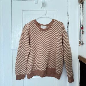 Ganni Chevron Crewneck Sweater in Brown & Cream